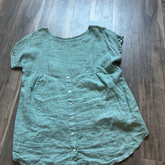 Terzo Millennio 100% Linen Top Italian Made Women's Large Button Back - Picture 2 of 8